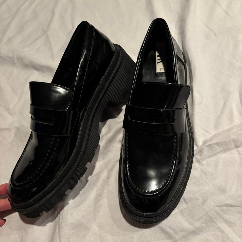Zara Glossy Black Loafers